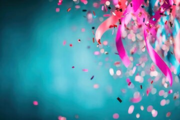 Fototapeta premium Vibrant Ribbons and Confetti Explosions in Mid-Air Celebration