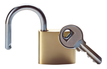 unlocked padlock with key isolated on white background