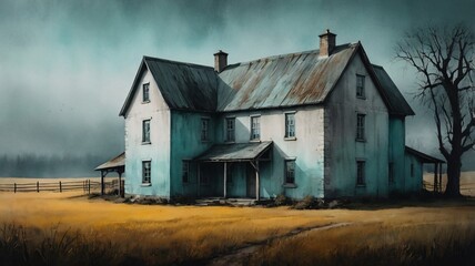 Rustic Farmhouse in a Golden Field