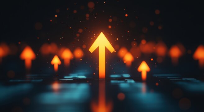 Dynamic growth concept rising arrows symbolize progress in a digital environment