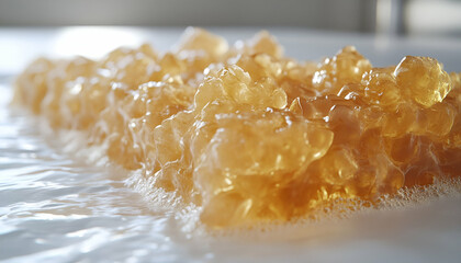 Honeycomb harvest, factory, water, close-up, food