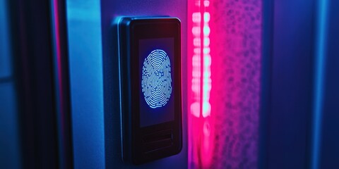 Fingerprint access control system concept modern office technology digital security close-up view innovation