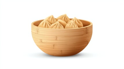 Fototapeta premium A wooden bowl filled with several dumplings, showcasing a simple yet appetizing presentation.