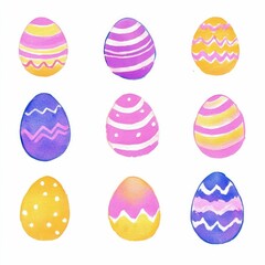 a set of colorful easter eggs with unique patterns, celebrating the spring holiday with festive decorations and vibrant designs