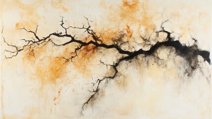 Abstract Branch Artwork  Autumnal Hues and Dark Silhouette