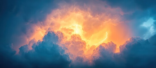 Fototapeta premium Fiery Sky, Lightning Storm, Dramatic Cloudscape