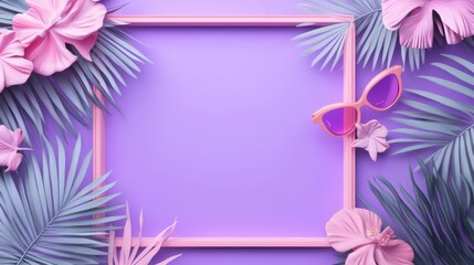 Obraz premium Vacation frame background, purple color. Holiday and vacation concept. Travel sale background, copy space for text
