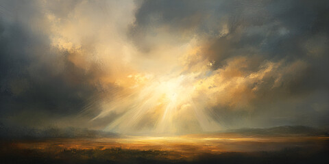 Blurry Sunbeams Breaking Through Storm Clouds