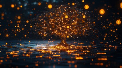 Naklejka premium Glowing Money Tree: Digital Wealth and Prosperity