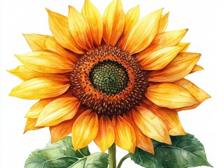 Naklejka premium A vibrant sunflower illustration showcasing detailed petals and leaves.