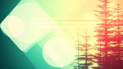 Abstract Geometric Shapes Over Silhouetted Pine Trees