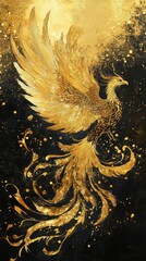 Golden Phoenix Bird Majestic Wings Feathers Art