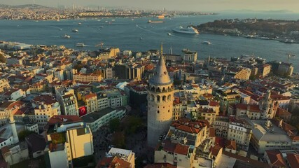 Galata Tower The view of Istanbul. A magnificent visual of the sea, buildings and bridges in the background

