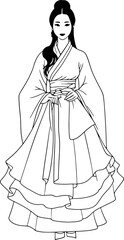 girl wearing hanbok drawing