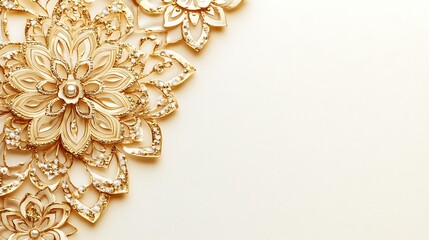 Elegant Gold Glitter Floral Designs on Beige Background