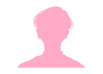 ショートヘアの女性の顔アップのシルエットのイラスト 上半身 正面 ピンク色