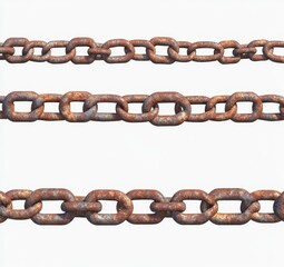 Obraz premium Three rusty metal chains isolated on white background.