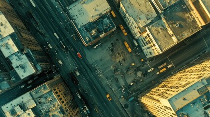 Aerial View of City Intersection at Dawn