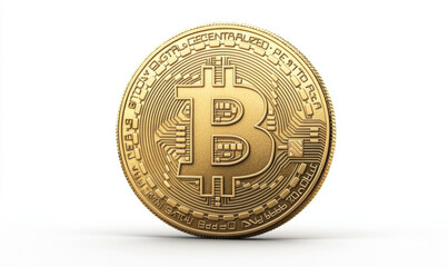 realistic golden cryptocurrency coin with Bitcoin symbol, representing digital finance and investment opportunities. intricate design highlights its technological aspects