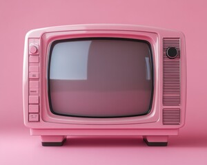 retro pink television vintage 1970s old tv receiver minimalist design pastel background