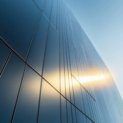 Fototapeta premium Modern building, sunrise, glass facade, city