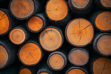 Timber in the Woodland, Chopped Tree Trunks Piled for Winter Preparation