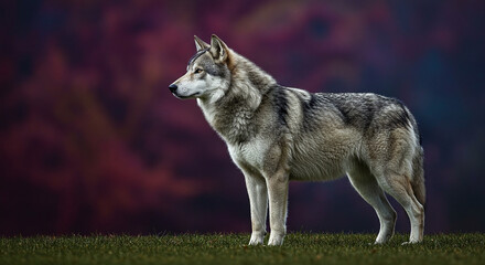Obraz premium Majestic Gray Wolf Profile Wild Canid Autumn Background