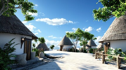 Fototapeta premium Tropical Village under Sunny Sky