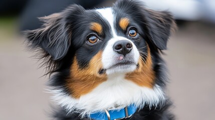 Adorable Tri-Colored Australian Shepherd Puppy Portrait