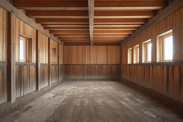 Stable with Oak Walls and Dirt Floor, Cozy and Rustic for Livestock Care