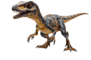Fototapeta premium Realistic dinosaur model showcases intricate details of a velociraptor isolated on transparent background