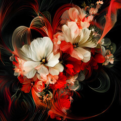 Vibrant and Colorful Bunch of Fresh Flowers Displayed on a Dark Black Background Showcasing Beauty Elegance and Natural Charm in Floral Arrangement Art