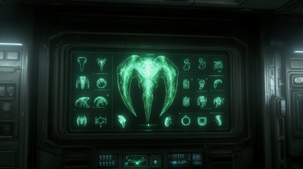 Alien Artifact Analysis Display Screen  Green Interface