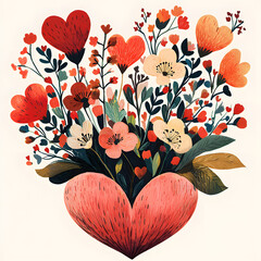 Beautiful Heart Shaped Arrangement of Colorful Flowers and Lush Green Leaves Creating a Romantic and Charming Decorative Floral Display for Any Occasion