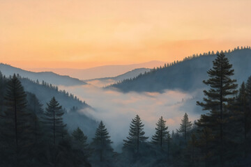 Obraz premium Sequoia Mountains Shrouded in Fog at Morning for a Tranquil Landscape