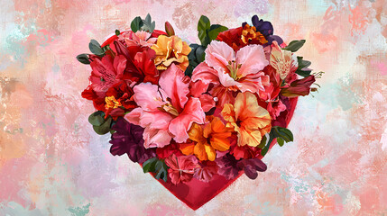 Beautiful Heart Shaped Arrangement of Colorful Fresh Flowers Creating a Romantic and Joyful Atmosphere Perfect for Celebrations and Special Occasions