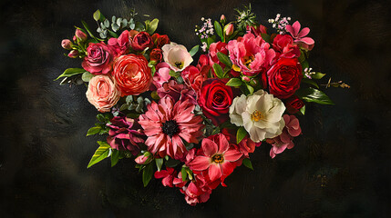 Beautiful Heart Shaped Arrangement of Colorful Fresh Flowers Symbolizing Love and Affection in a Bright and Cheerful Floral Display for Celebrations