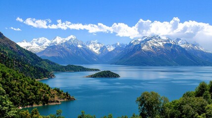 Serene mountain lake landscape