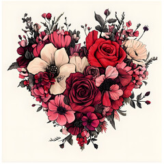 Beautiful Heart Shaped Arrangement of Colorful Flowers and Lush Green Leaves Symbolizing Love and Nature in a Vibrant and Serene Floral Composition