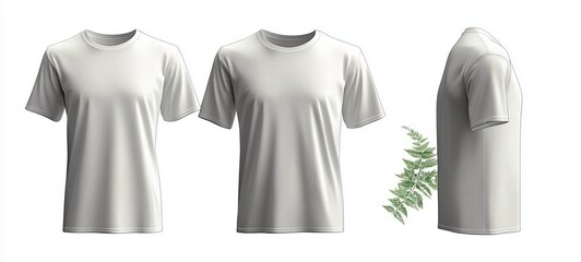 Minimalist White T-shirt Illustration Front Back Side Views Soft Lighting