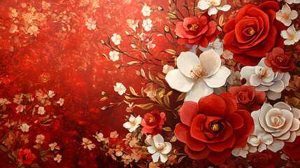 Elegant Red and White Floral Wallpaper Design Creating a Bright and Cheerful Atmosphere Perfect for Home Decor and Interior Aesthetics in Various Spaces