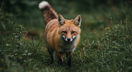 Fototapeta premium Red Fox in Green Grass Wildlife Photography Nature