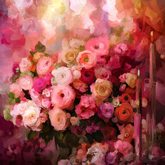 Elegant Vase of Colorful Flowers Displayed on a Sunny Table Creating a Cheerful and Inviting Atmosphere in a Cozy Indoor Environment