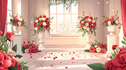 Bright and Cheerful Room Filled with a Vibrant Assortment of Flowers Bathed in Natural Light from a Large Window Creating a Welcoming Atmosphere