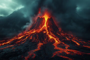 Magma Channel in an Erupting Volcano Flowing Red-Hot Lava with Intensity