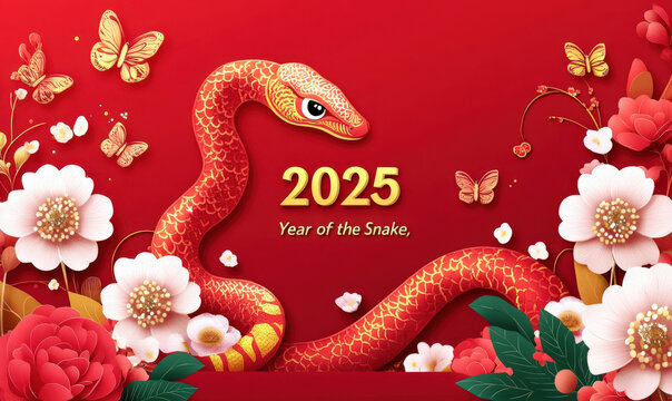 Background of Chinese New Year greeting cards, 2025 is the Year of the Snake in China