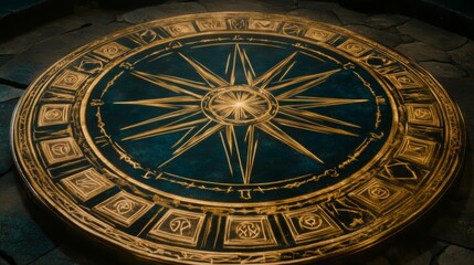 Obraz premium Ancient Circular Rune Stone Carving, Mystical Symbolism