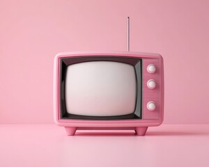retro pink television vintage design old receiver 3d illustration pop art style digital filter