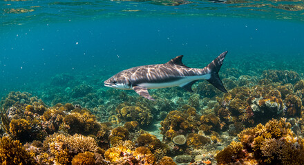 Obraz premium Ocean Shark Coral Reef Underwater Wildlife Marine Life