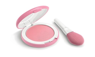 Pink blush compact with brush.